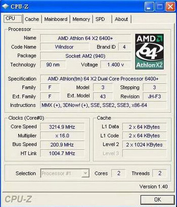  athlon 64 X2 6400+ (3.2 GHz) : cpuz screen shot